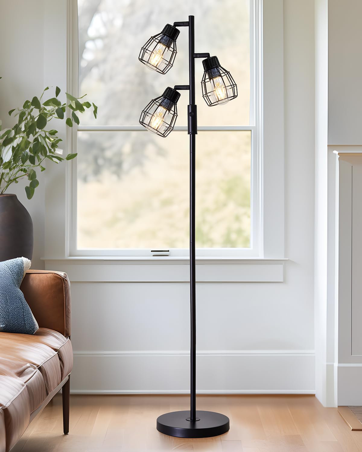 INFOOR 64.25" Modern 3-Light Floor Lamp With Gold Cage Shades For ...